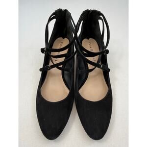Via Spiga Black Suede Strappy 2” Block Heel Pumps Womens Size 9 Quiet Luxury